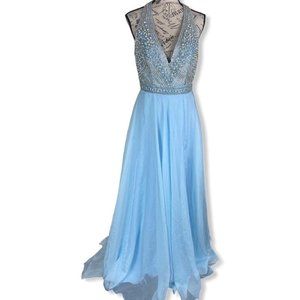 Mac Duggal Beaded Halter Chiffon A-Line Gown-8
